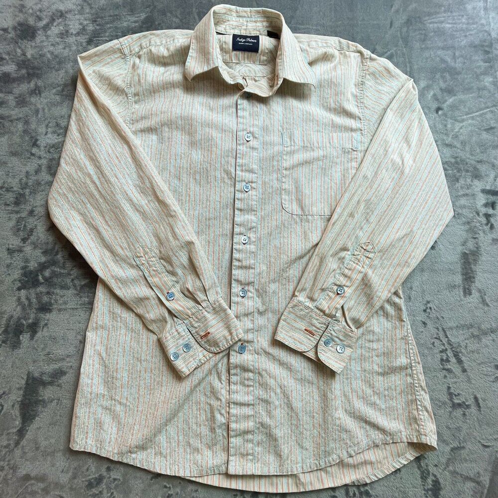 Indigo Palms Tommy Bahama Shirt Mens Medium Orange Blue Striped Floral Hawaiian‎